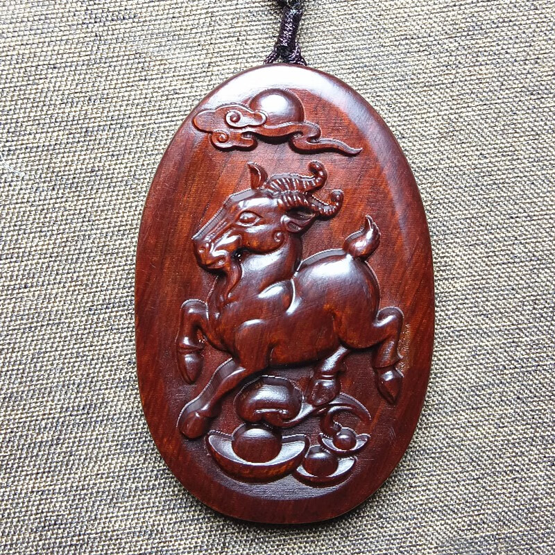 途豪班小葉紫檀木雕十二生肖吊墜掛件紅木雕刻鼠?；⑼谬埳唏R羊猴雞狗豬 紫檀木生肖-羊 大款6厘米配項(xiàng)繩