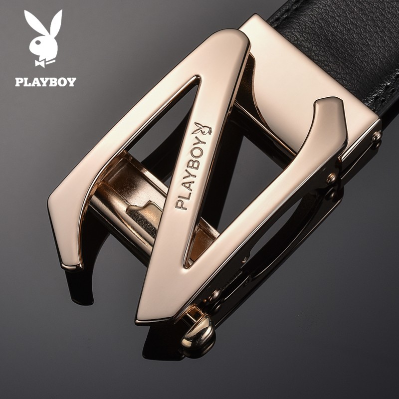 花花公子皮带男士真皮自动扣腰带时尚休闲青年学生Z字裤带男牛皮裤带 经典时尚金色 礼盒装