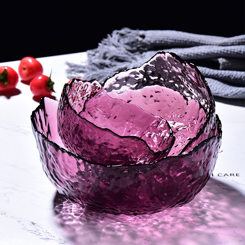 法蘭晶 法兰晶 北欧沙拉碗玻璃碗玻璃盘子水果盘创意沙拉盘糖果盘玻璃盘 紫色沙拉碗3件套
