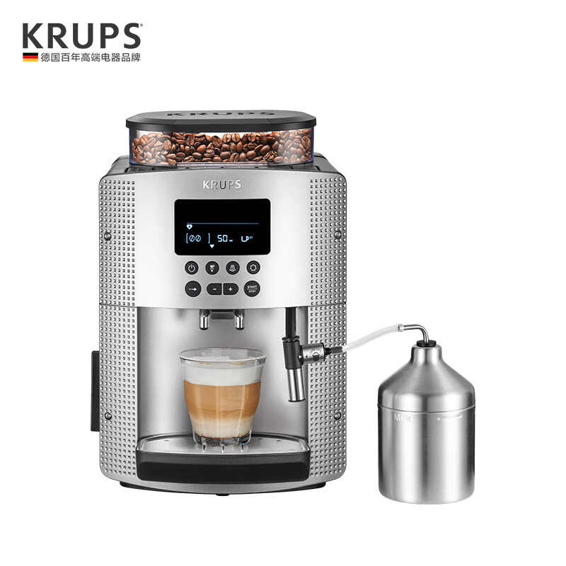 krups克鲁伯（KRUPS）咖啡机 欧洲原装进口意式家用全自动现磨豆自带奶泡器LED显示屏EA815E80（银色）