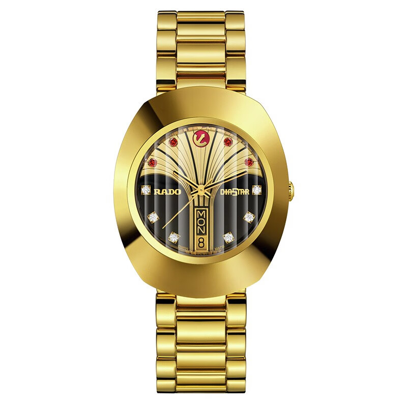 雷达(rado)瑞士手表diastar原创版男表镶钻时标自动机械表个性大金表