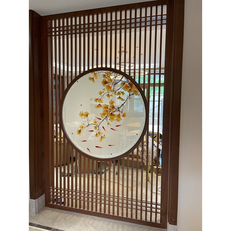 璟館 装饰品字画书法新中式圆形刺绣玄关样品间玄关挂画苏绣壁画软装