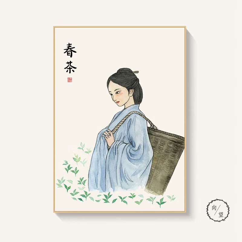 uhfr茶香茶文化采茶茶篓茶叶挂画新中式茶室装饰画茶舍禅意茶道壁画 1