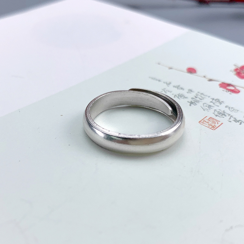 亚弗 999银手工素面情侣戒指可调节一对古风对戒送男女友结婚礼物 女