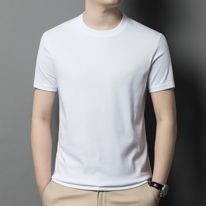 night cat男士t恤液氨长绒棉180克男装t恤短袖夏季纯色体恤男 白色 m