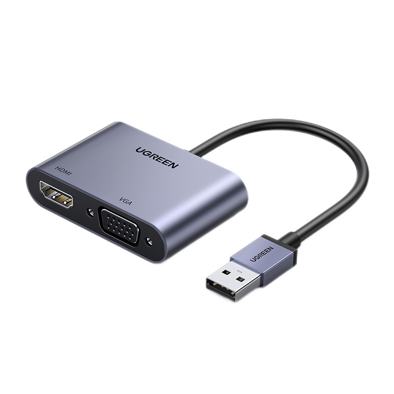 UGREEN 绿联 USB3.0转HDMI/VGA转换器 高清一分二分配器 笔记本电脑外置显卡台式机接电视投影仪视频同屏转接头线