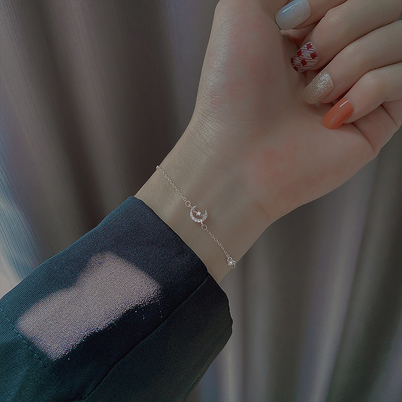 smvp925银月亮手链女小众设计感学生冷淡风感手饰情人节礼物 亮爱神