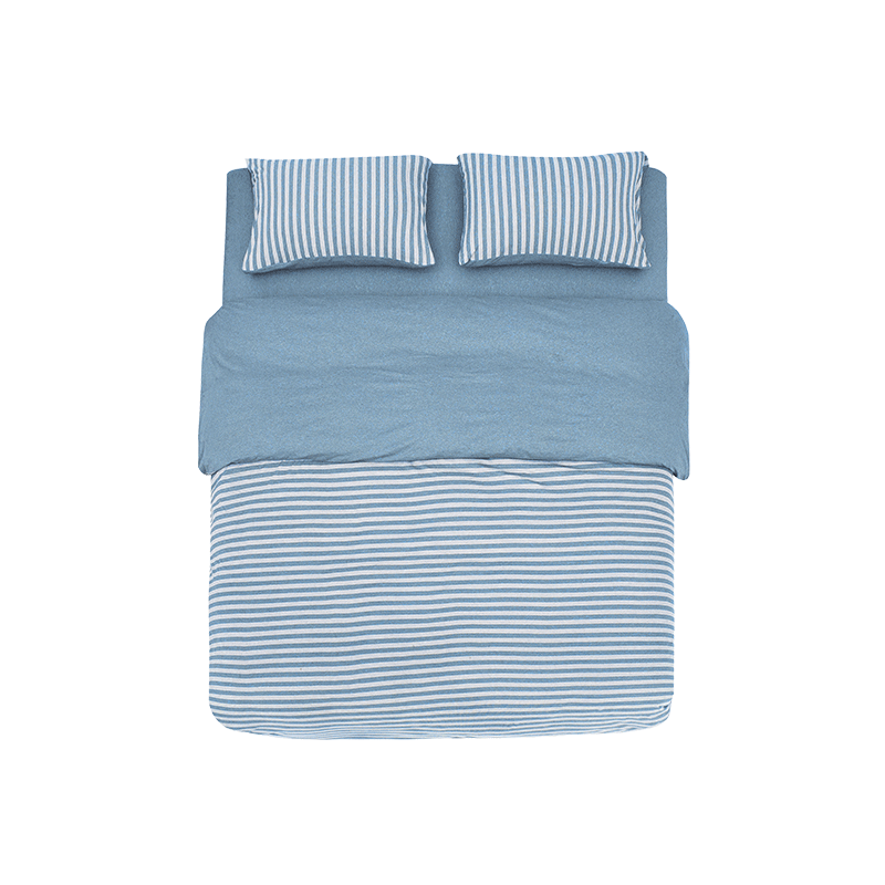 网易严选 全棉针织条纹四件套 A类100%新疆棉被套床单床笠枕套 浅波蓝（床笠款）*1.5m床:适用2mx2.3m被芯