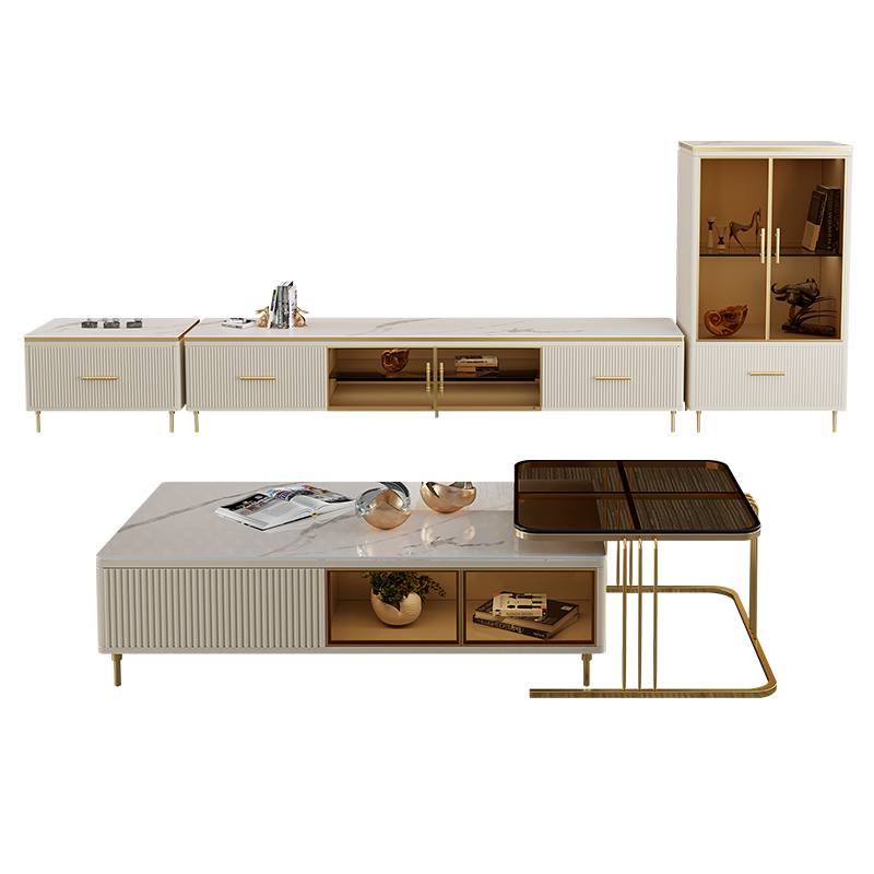 奥左 折叠岩板茶几电视柜组合客厅意式轻奢北欧大小户型创意简约茶机桌台套装 2米电视柜 【进口岩板台面+轻奢不锈钢五金脚+进口松木抽屉】