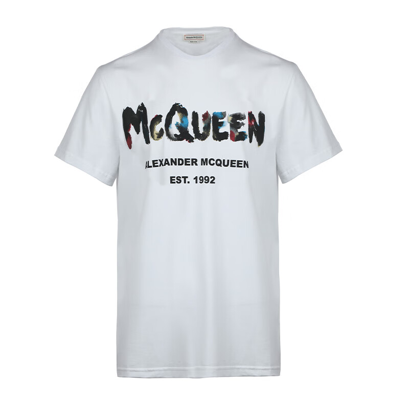亚历山大麦昆(alexander mcqueen)男士棉logo款宽松圆领t恤727285quz