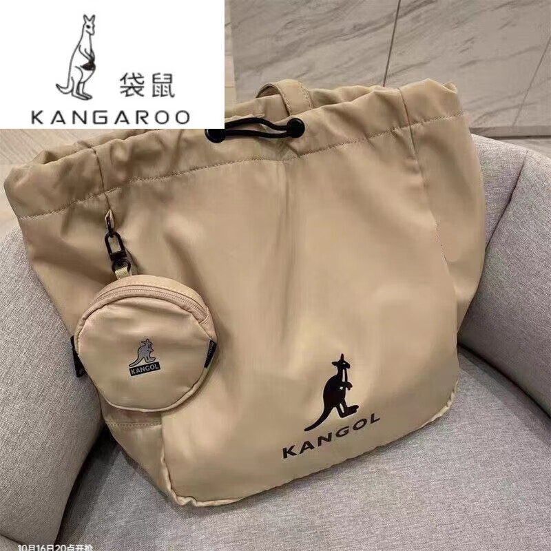 袋鼠（KANGAROO）韩版新款女大容量托特包时尚防水购物袋单肩手提子母包 卡其色