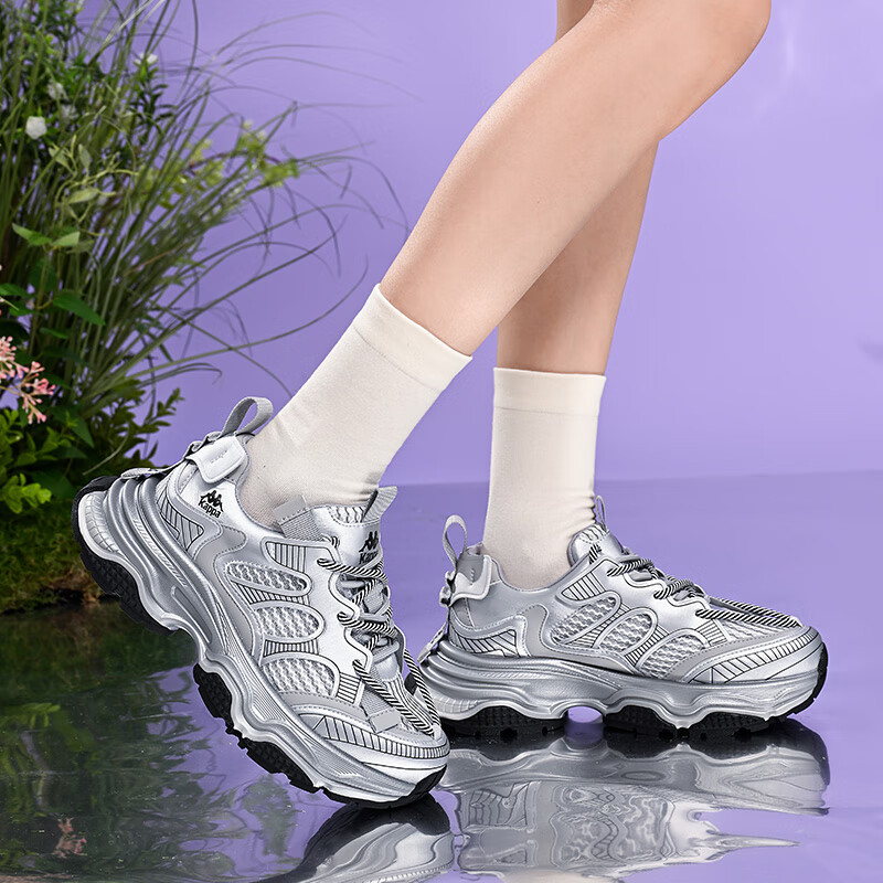 KAPPA卡帕女鞋网面老爹鞋女2024夏季新款增高厚底运动鞋透气休闲鞋子女 奥运灰 38