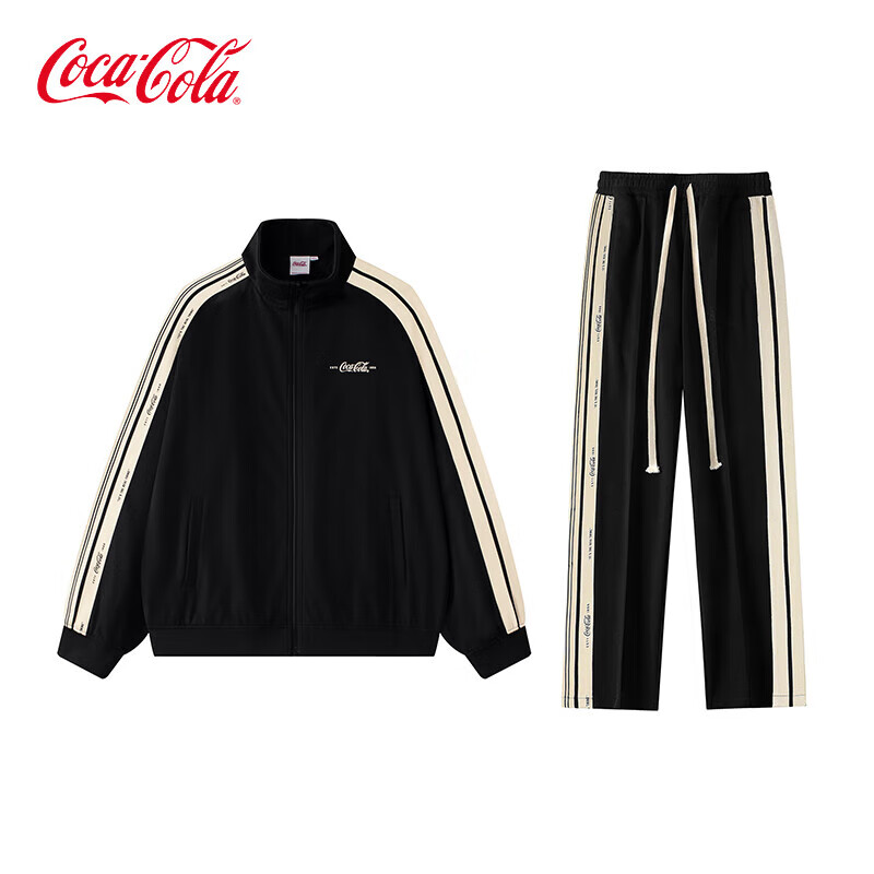 可口可乐（Coca-Cola）运动卫衣套装男春季外套长裤休闲两件套潮流衣服男装 黑色L