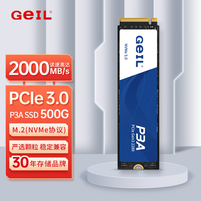 GeIL金邦 500GB SSD固态硬盘 M.2接口（NVMe协议）台式机笔记本硬盘 P3A系列