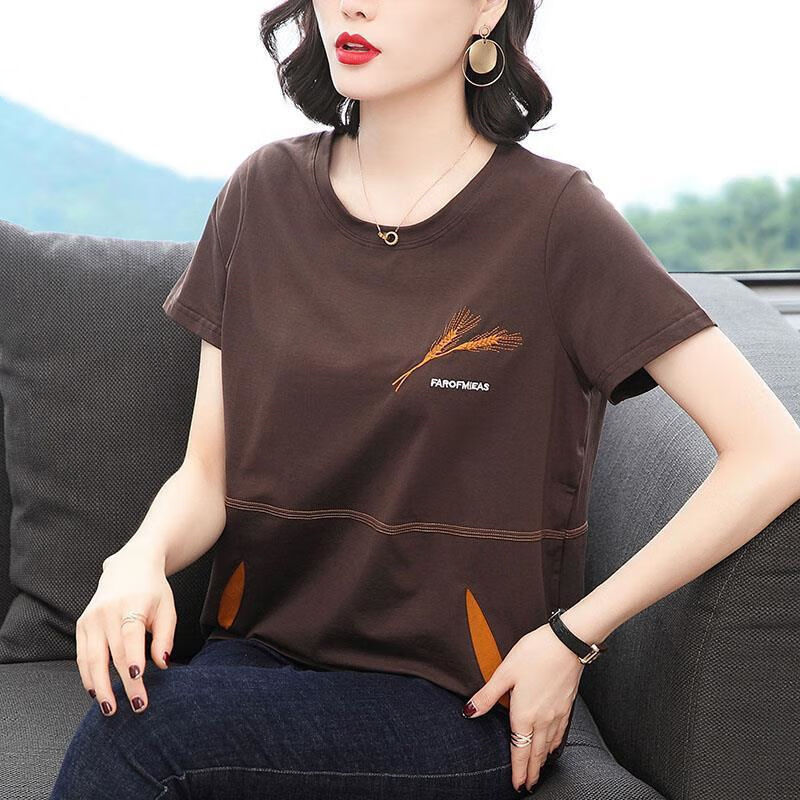 筝遥中年人穿的夏天的短袖衣服女装胖妈妈夏季短袖衫女中年妈妈宽松大