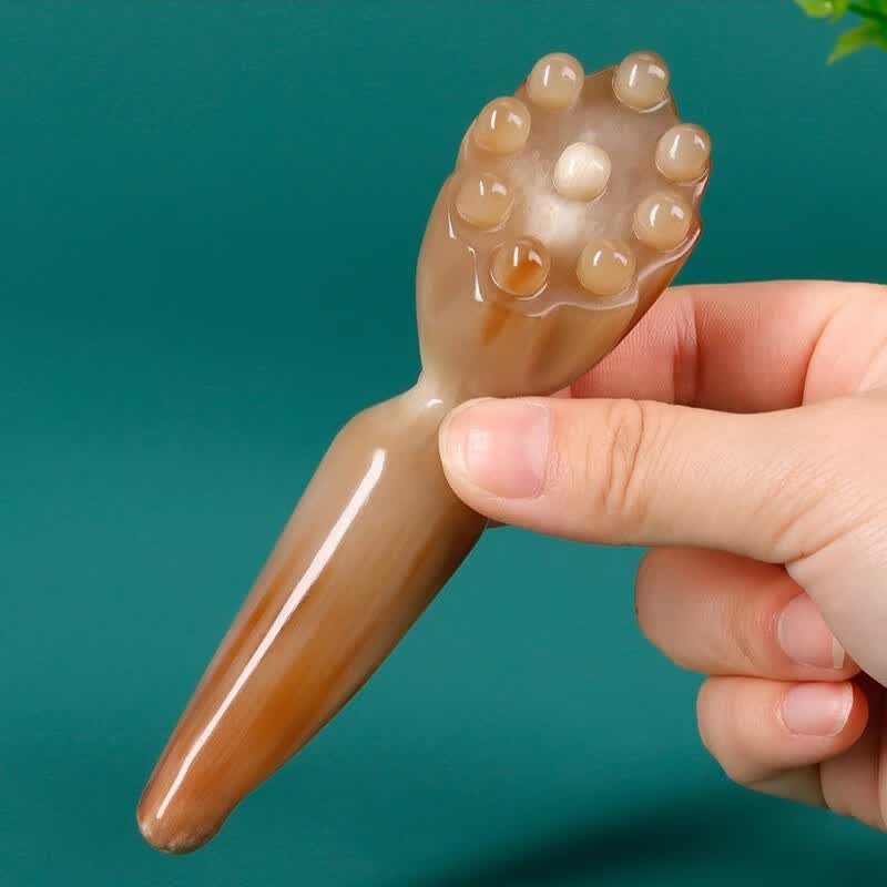 白水牛角莲蓬拨筋棒经络刷眼部按摩棒脸部专用刮痧美容神器e 小号9珠 斜面款长约5·cm白水牛