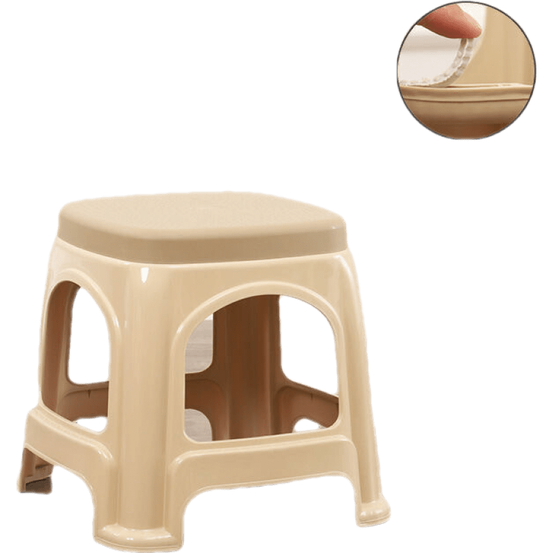 铁丫 家用塑料凳子加厚高凳熟胶防水成人方凳客厅餐桌大号高凳防滑浴室小凳 中号【带盖】卡其