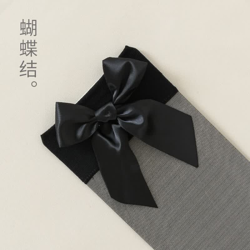 2017蝴蝶结黑色2双装 过膝袜