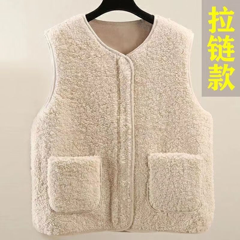 口旋羊羔毛马甲女秋冬百搭韩版宽松外穿背心短款时尚坎肩马夹毛毛外套 米白色【加绒羊羔绒马甲】预售 加厚 4XL 【适合120-135斤】