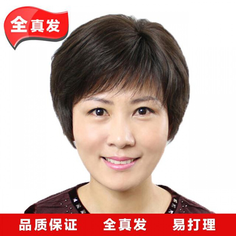 中老年人假发女短发透气全头套自然逼真妈妈真头发奶奶遮白发化疗