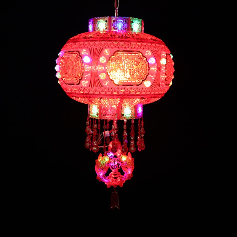 财运来新款旋转灯笼新年阳台装饰水晶吊灯led走马灯乔迁 结婚红灯笼