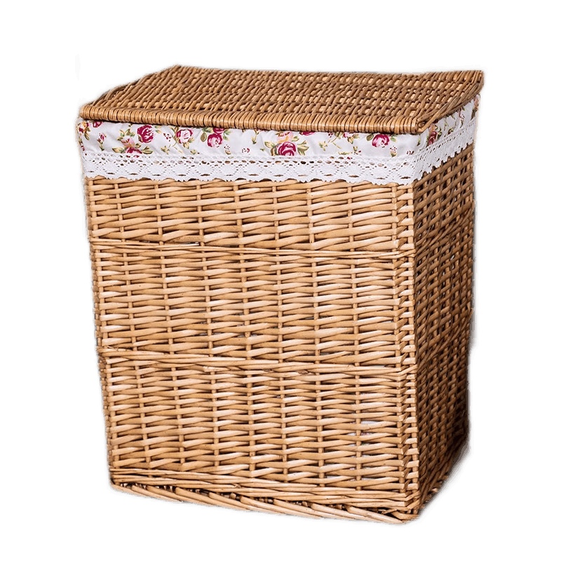 金柳 家居收納筐臟衣籃簍收納籃藤編有蓋儲(chǔ)物箱 淺蒸柳+玫瑰花里布 大小一套