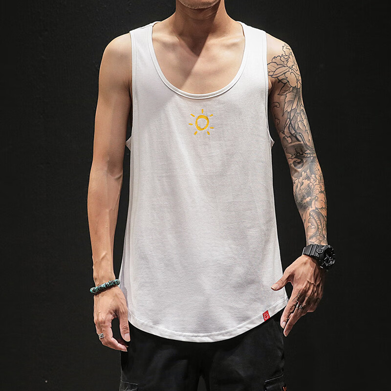 闪爆夏季款宽松大码运动休闲男士背心休闲上衣 白色 m