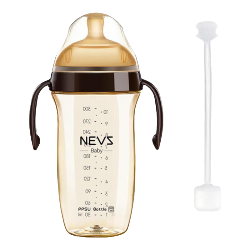NEVS尼維森奶瓶嬰兒吸管奶瓶吸管寬口徑帶手柄仿母乳重力球ppsu奶瓶 Y孔、8個(gè)月以上300ML
