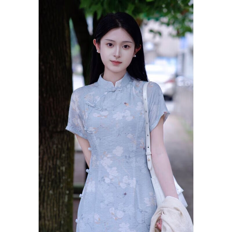 来了中国风淡雅蓝复古新中式旗袍2024年夏季新年轻款温柔连 930浅蓝色