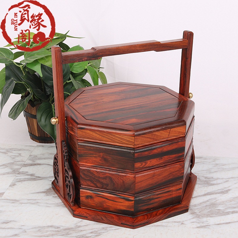 食盒提篮 多层 中式红木手提篮实木大红酸枝点心盒中式复古多层带盖