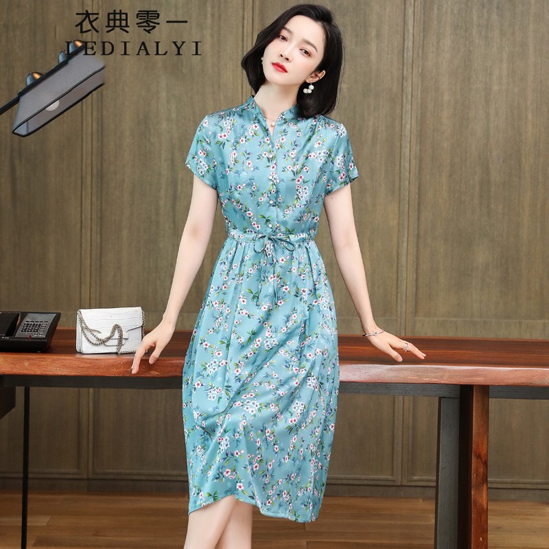 衣典零一(ledialyi)2024夏季女装新款高档气质品牌中年真丝连衣裙桑