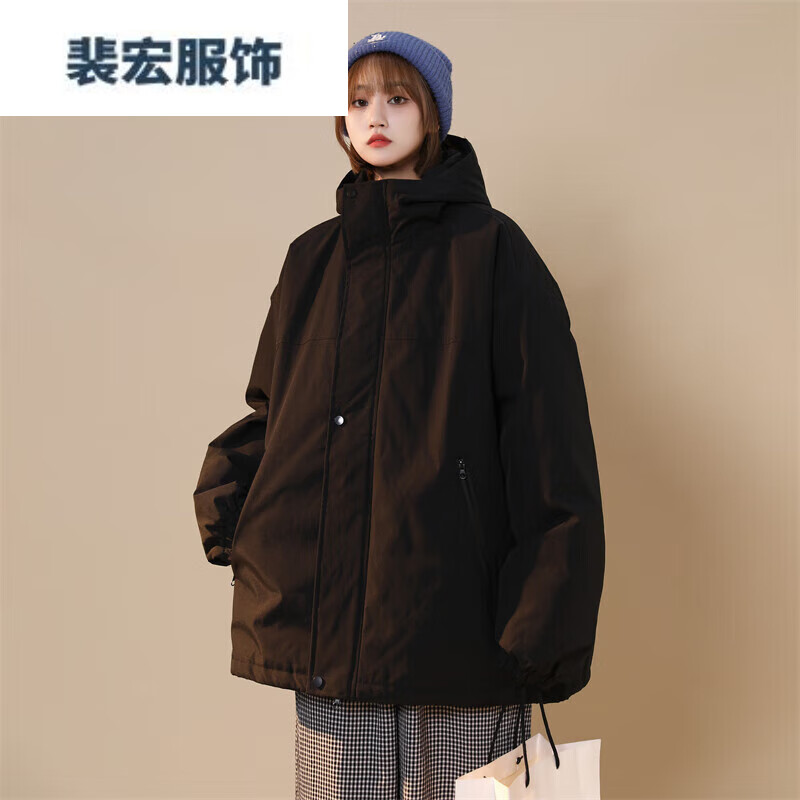 加肥加大胖mm工装少女高中冬季厚外套 黑色【苹果型身材又a又飒女装