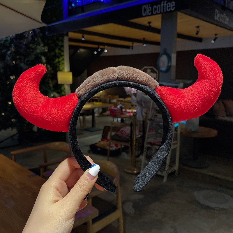 2021牛角发箍头饰牛年跨年头箍发卡小牛发夹过年红色元旦发饰 1#牛角