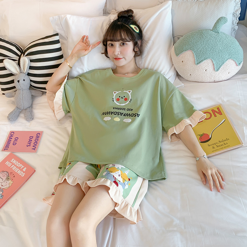 小布琳夏季短袖卡通甜美可爱棉质中学生睡衣女家居服两件套装 KMN-8227 M