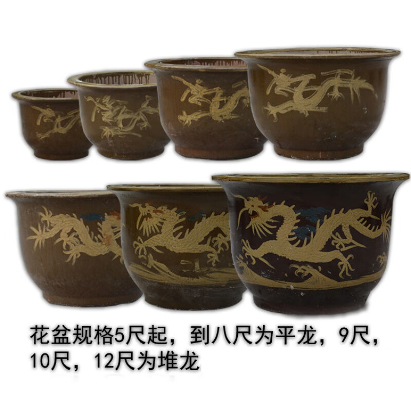 龙缸陶瓷花盆批发果树铁树盆平龙堆龙 5尺平龙 外径50高32厘米