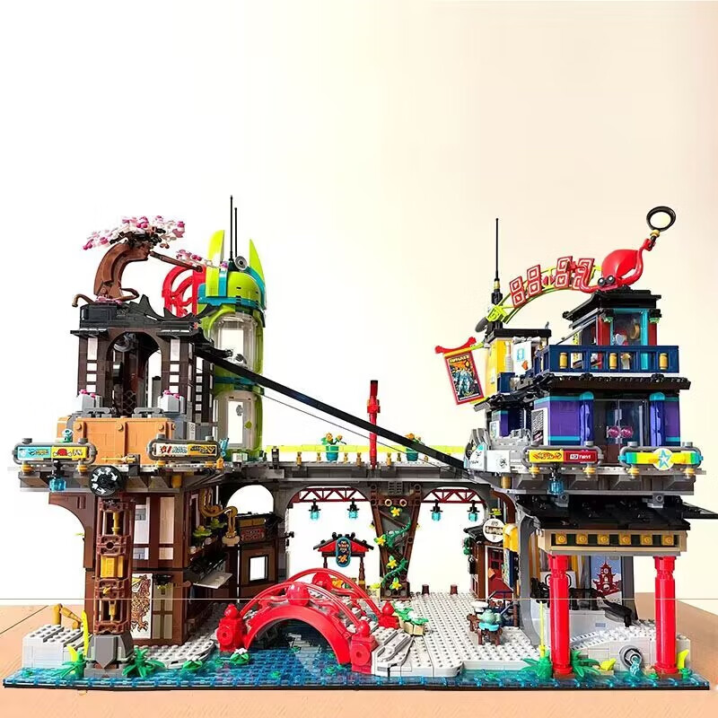 童乐高幻影忍者系列71799忍者城市集市大楼花园高难度中国积木拼装