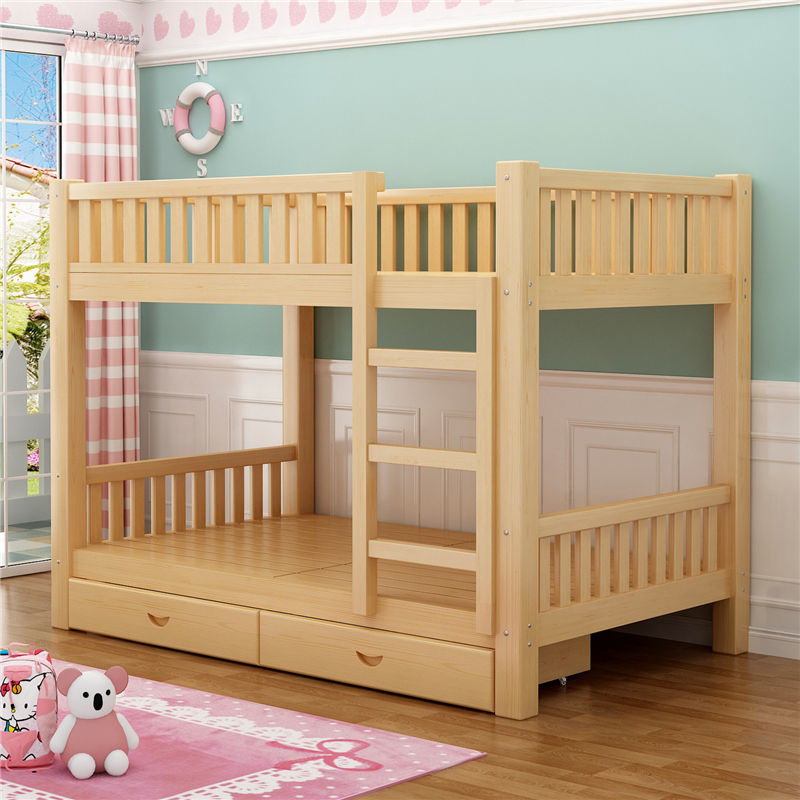 全实木高低床上下床双层床宿舍成年大人上下铺木床两层 原木上下裸床