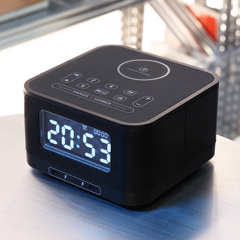 美时（homtime） HS1-PD无线充电蓝牙音箱闹钟音响USB收音机酒店民宿桌面时钟多功能卧室床头手机15W无线充电器 黑色（插电源使用）