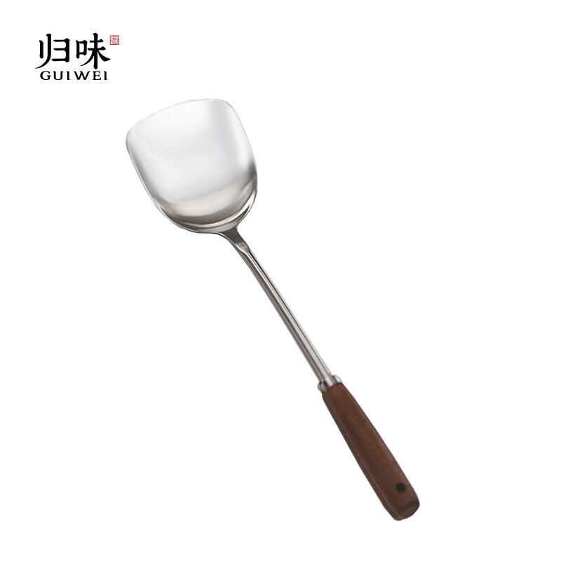 归味不锈钢家用中式小铲子炒菜铲子304迷你辅食铲小铲厨房 不锈钢小铲(木柄加长版)
