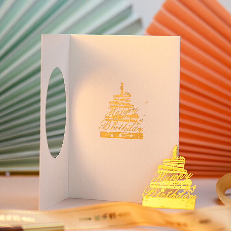 礼氏书匠创意生日蛋糕贺卡书签立体镂空镀金高端员工生日贺卡片定制