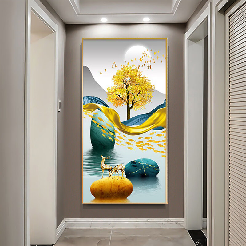 装饰画走廊过道壁画竖版现代简约晶瓷画客厅餐厅玄幻挂画 金鹿送福()