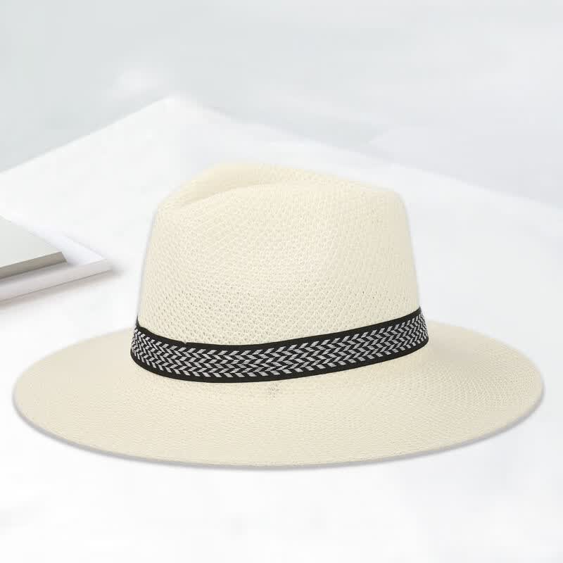 万宏达男式草帽凉帽帽子男士透气遮阳帽太阳帽草编凉帽中老年晒帽夏季 高品质草编卡其色 夏季时尚晒遮阳帽