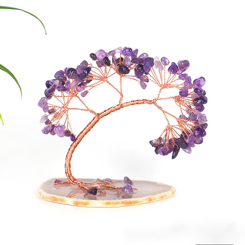 涧萦丝珠宝天然水晶树玛瑙片水晶树造型礼物紫水幸运树摆件风水饰礼物