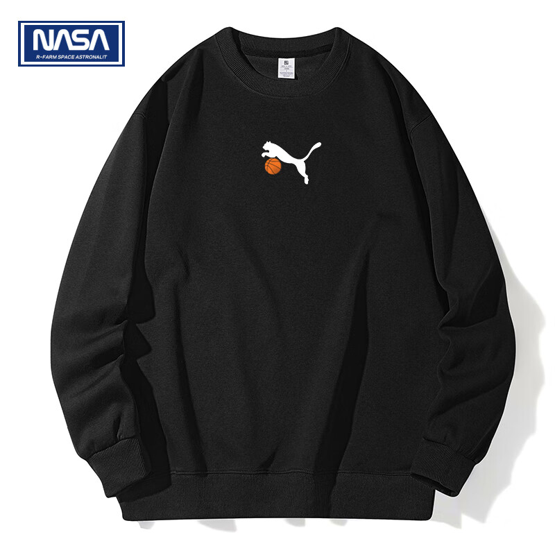 NASAR-FARM官方卫衣男春秋季情侣款圆领上衣青年重磅华棉宽松情侣打底衫女 DWY-猎豹-黑色 XL (130-145斤)