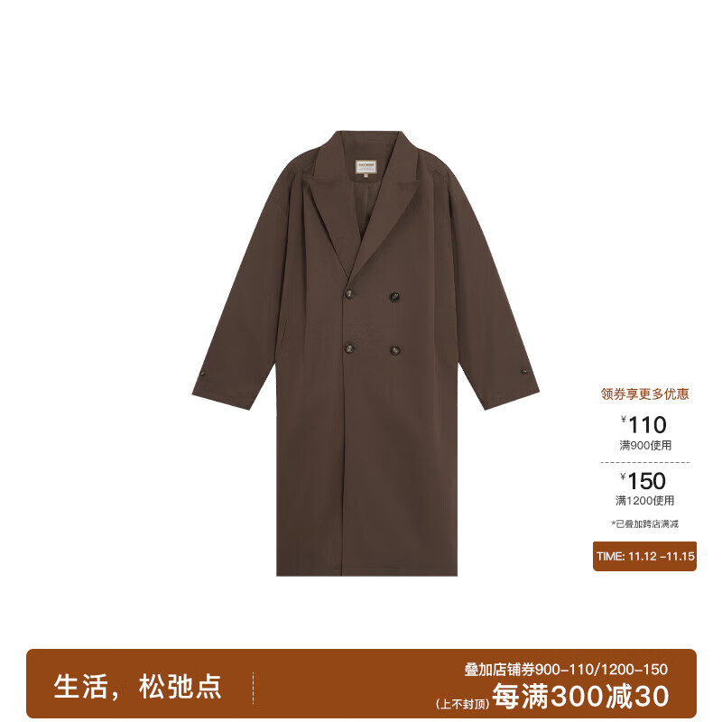 BODYDREAM BM防泼水中长款风衣外套秋男士复古高级感休闲宽松大衣2024秋 深棕色 2XL