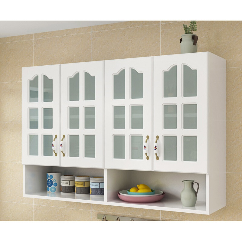 厨房吊柜厨房玻璃吊柜墙壁柜多功能收纳墙柜壁橱储物组装 玻璃两门款