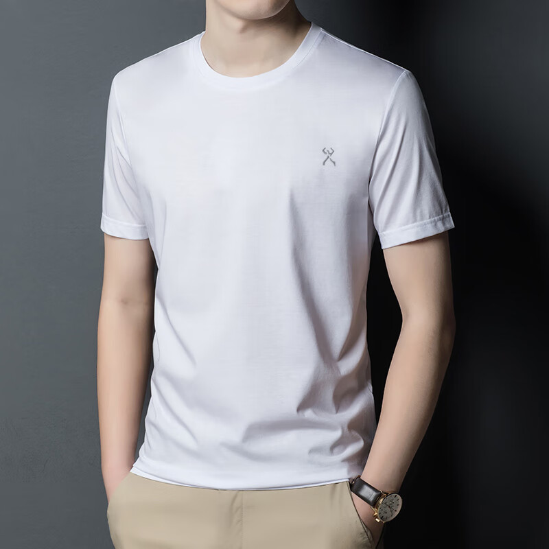 简约凉感夏季薄款中年男士商务休闲打底体恤衫 白色 3015 50码175/92a