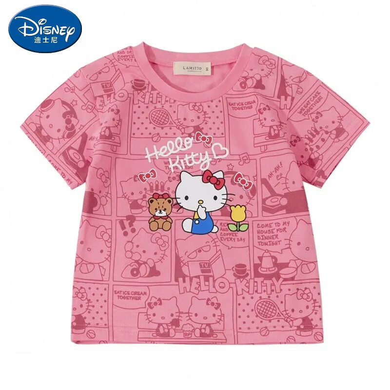 迪士尼(disney)hallokitty衣服小学生童装女童上衣半袖卡通哈喽kt短袖