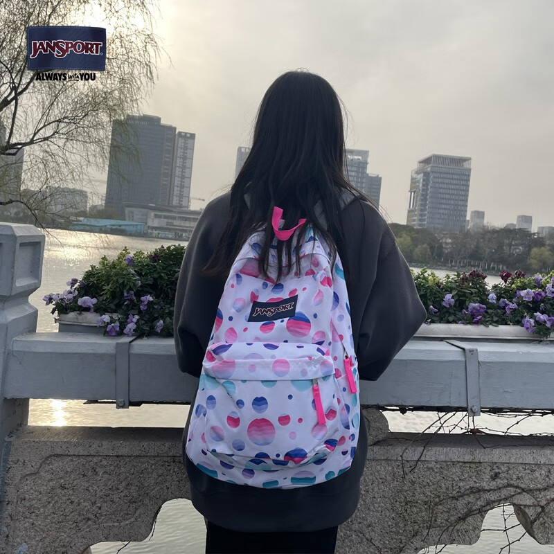 JANSPORT杰斯伯双肩背包男女清新森系书包黑色波点旅行包通勤电脑包 T50133V彩红蜜糖-无侧袋无隔层