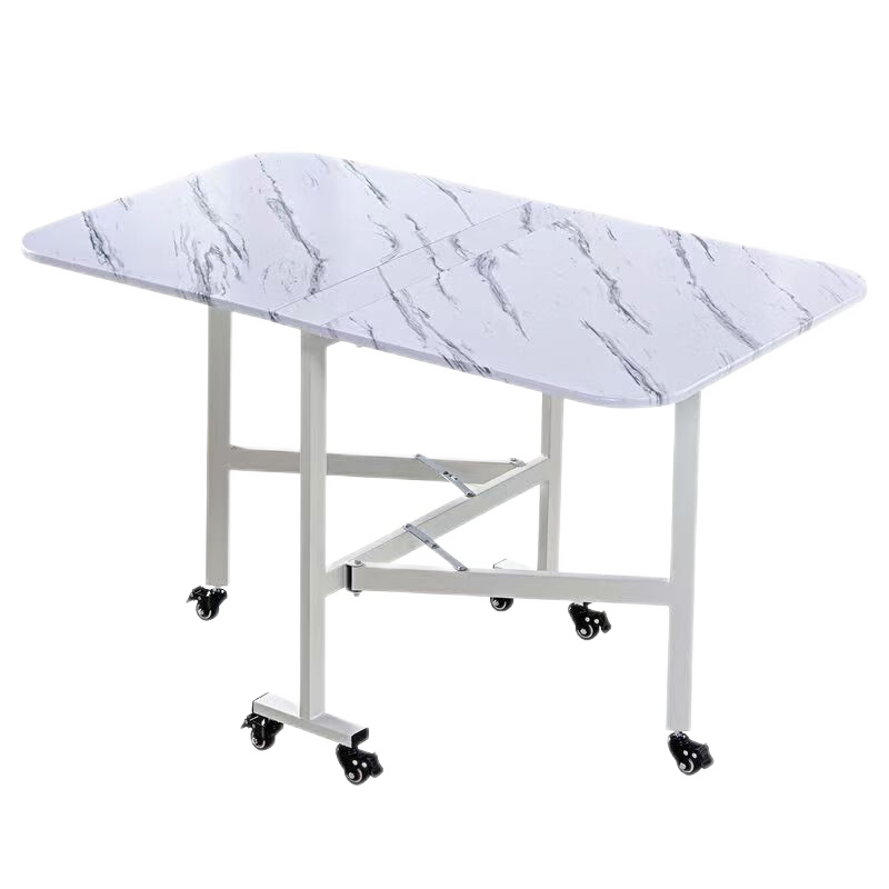 煜柠苑 折叠桌餐桌家用简易长方形饭桌可折叠桌子移动带轮4人6人桌椅组合 白理石纹【140*80单桌黑架】-支架款